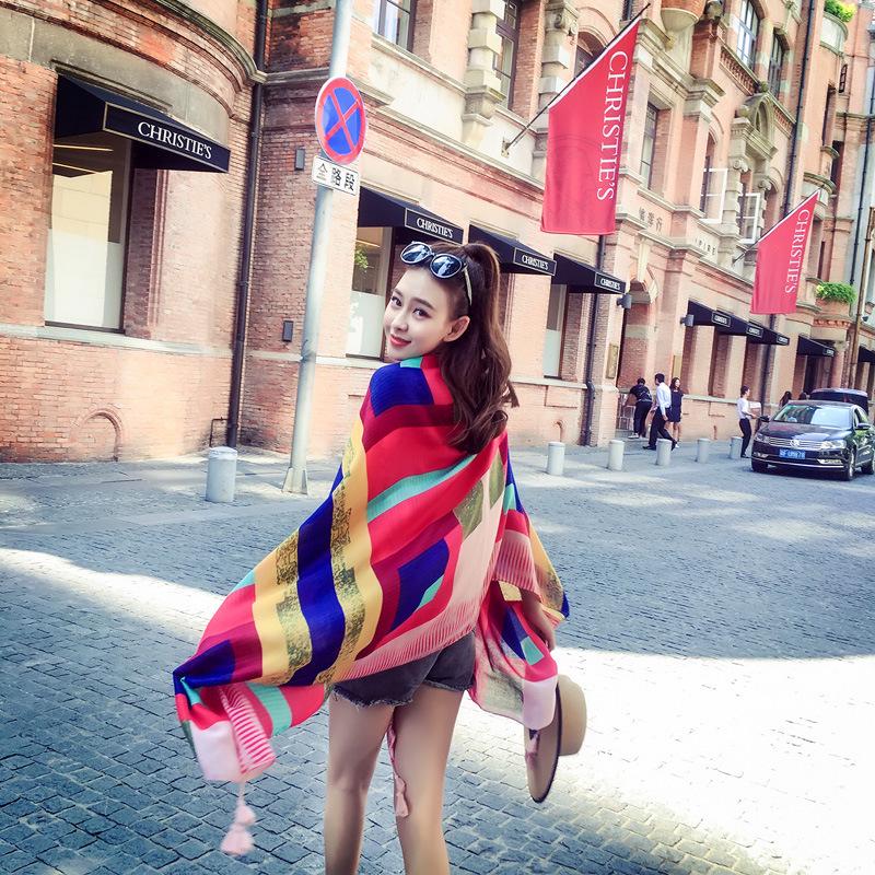 Ethnic style silk scarf women s beach shawl outer scarf scarf Yunnan Qinghai grassland seaside travel fashion
