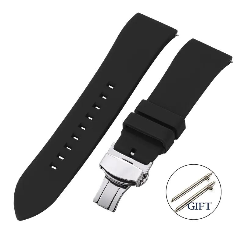 

Быстросъемный ремешок для часов из силиконовой резины 18 мм 19 мм 20 мм 22 мм 24 мм Спортивный ремешок для часов Застежка-бабочка Ремешок для часов Черный Коричневый Красный 20mm&Silver clasp чёрный