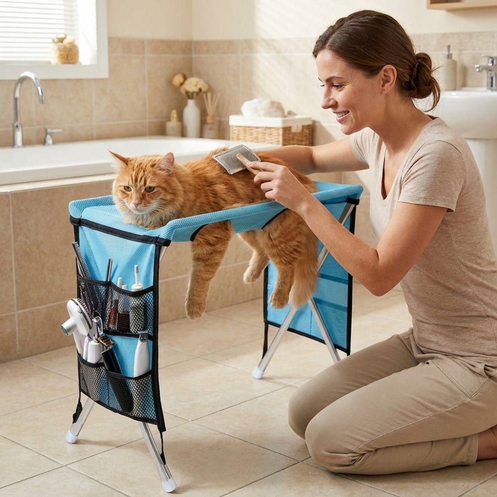 Faltbare Haustierpflege-Hängematte Kratzfester Katzen-Badegestell Welpen-Nagelknipser-Halter Tierpflege