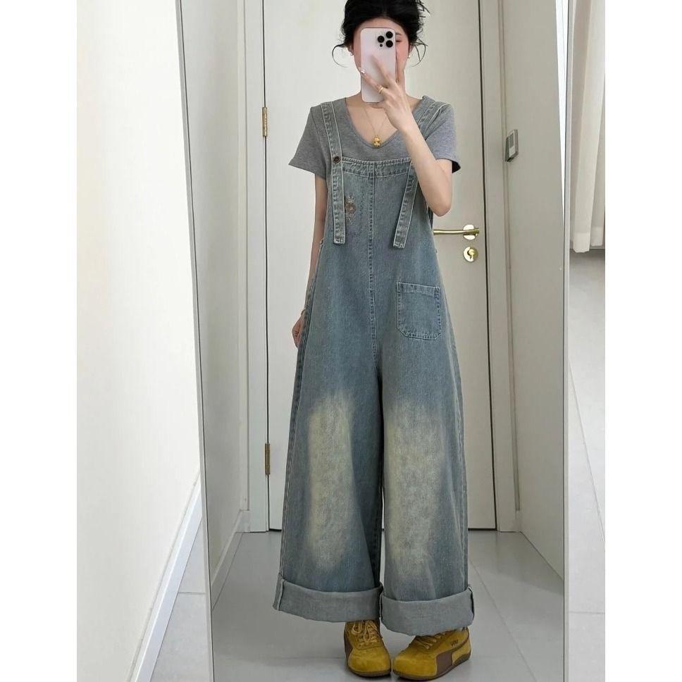 

Women s Plus Size Salt-Based Denim Overalls - Stylish Spring & Autumn Set XL (Recommended 65-73kg)
