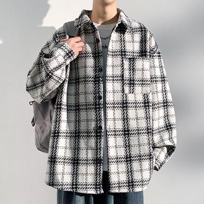 Xiaoxiangfeng Woolen Plaid Jacket for Men In Autumn New Style Loose and Versatile American Retro Lapel Jacket for Men