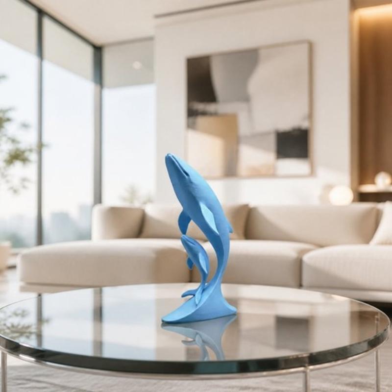 Office Desk Whale Figure Accent, Mother Whale and Calf Sculpture for Shelf Display Entryway Cabinet and Home Ocean Accent