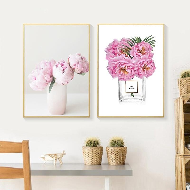 Canvas Painting Nordic Decor Pink Peony Flower Poster and Print Love Wall Art Floral Picture Bedroom