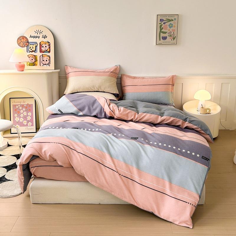 Pure cotton thickened and ground four-piece set of bedding, three-piece set of quilt cover for college students, bed sheets for mothers and babies in
