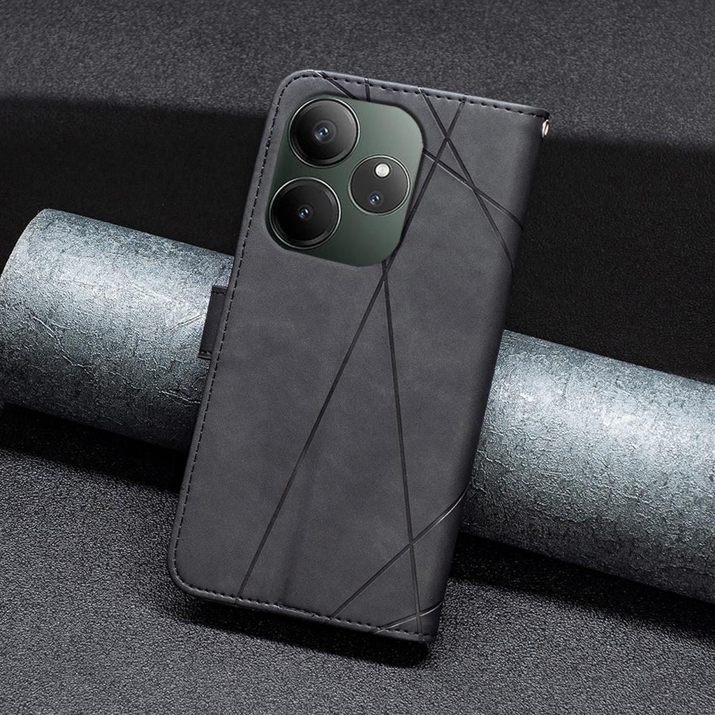 For Realme GT 6 5G/GT 6T 5G Telefondeksler Lommebokstativ Geometri Imprint Lærdeksel