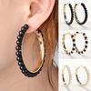 Women Fashion Faux Pearl Earings Chic Beads Gold Plated Ear Hoop Circle Earrings