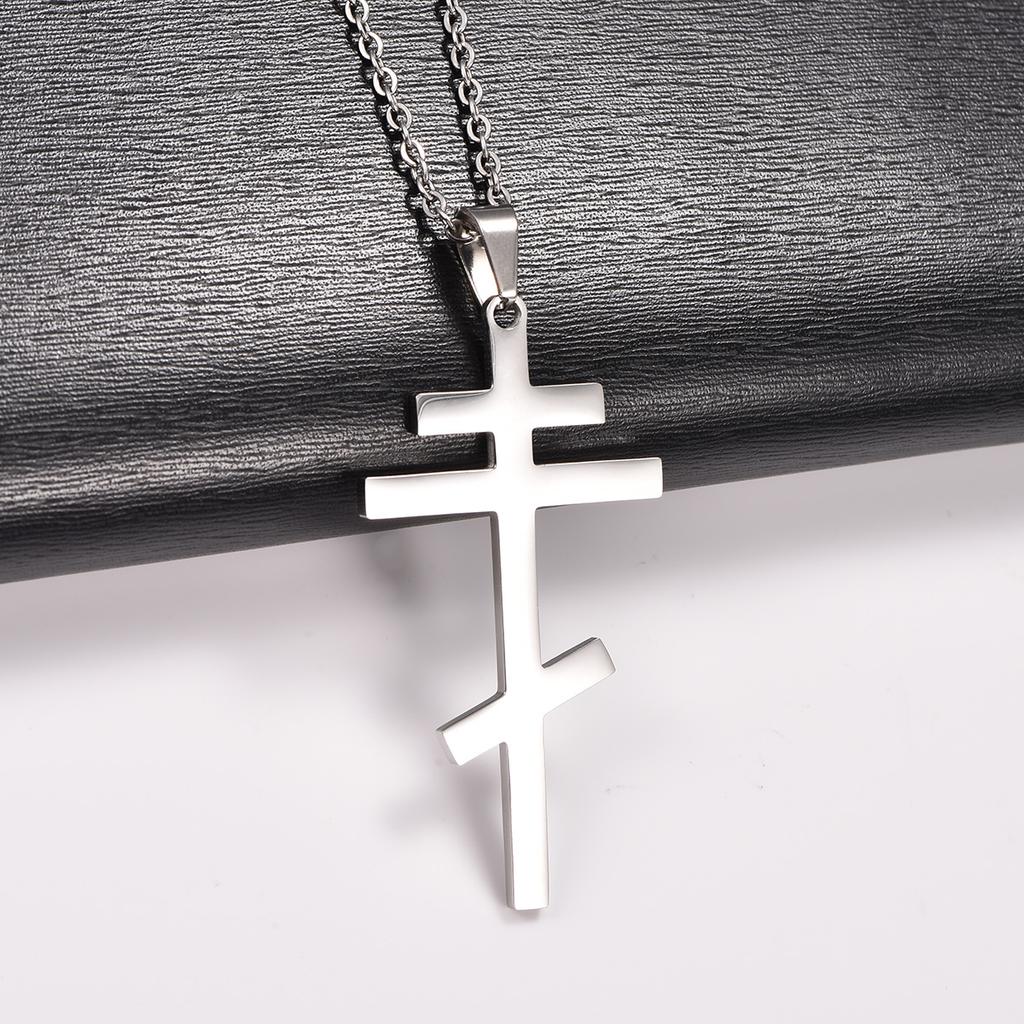 Stylish Stainless Steel Orthodox Cross Pendant Necklace for Women Men Religious Prayer Charms Chain Faith Metal Church Jewelry