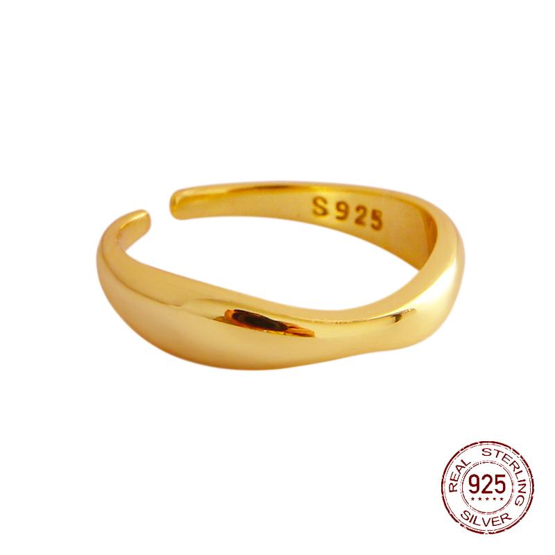 

1 минималистичное универсальное серебряное кольцо из стерлингового серебра S925 с нерегулярным волнистым рисунком позолоченное серебряное кольцо с открытым концом для женщин