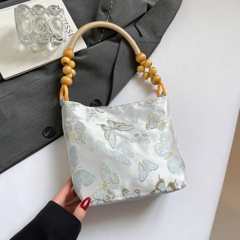 

Embroidered underarm bag women s new bamboo tote bag high-end niche portable shoulder cloth bag