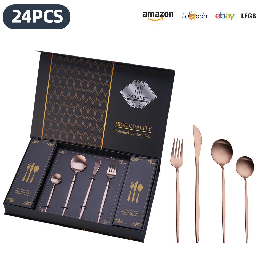 25 Years of New Stainless Steel Tableware Set, Tableware Portuguese Knives, Forks and Spoons 24-piece Gift Box Set