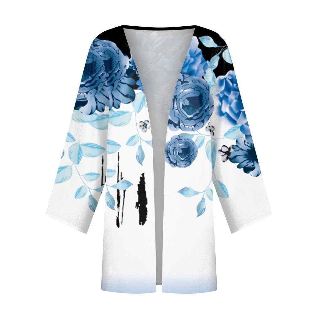 Damen-Strickjacke, lässig, modisch, Retro-Druck, leicht, mittellang