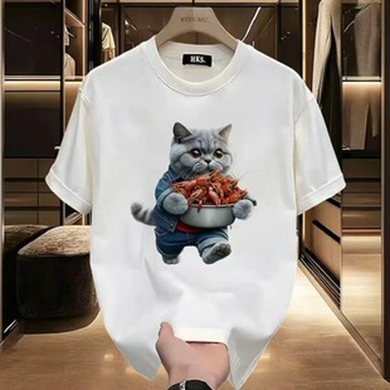 2024 Trendy Men's Cotton Short-Sleeve Round Neck Cartoon Print T-Shirt