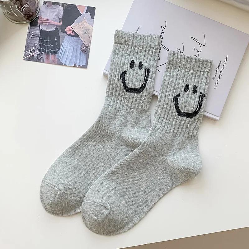 Cute Socks Women Fashion Casual Streetwear Cotton Middle Tube Socks College Style School Students Black White Gray Socks