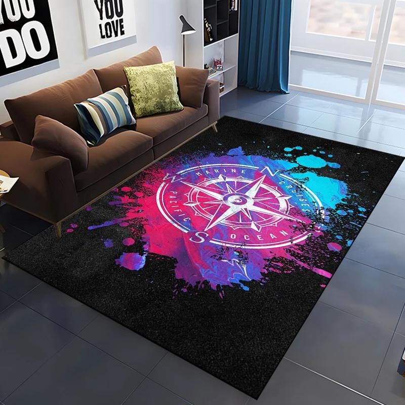 3D Retro Compass Map World Map Area Rug,Carpet Rug for Living Room Bedroom Sofa Decoration,Kitchen Doormat Non-slip Floor Mat