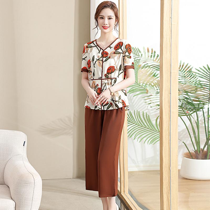 Damen Kurzarm T-Shirt+Lange Hose Set Sommer Kühl Und Atmungsaktiv Damenmode Kleidung Übergröße Set 2024 Street Bluse