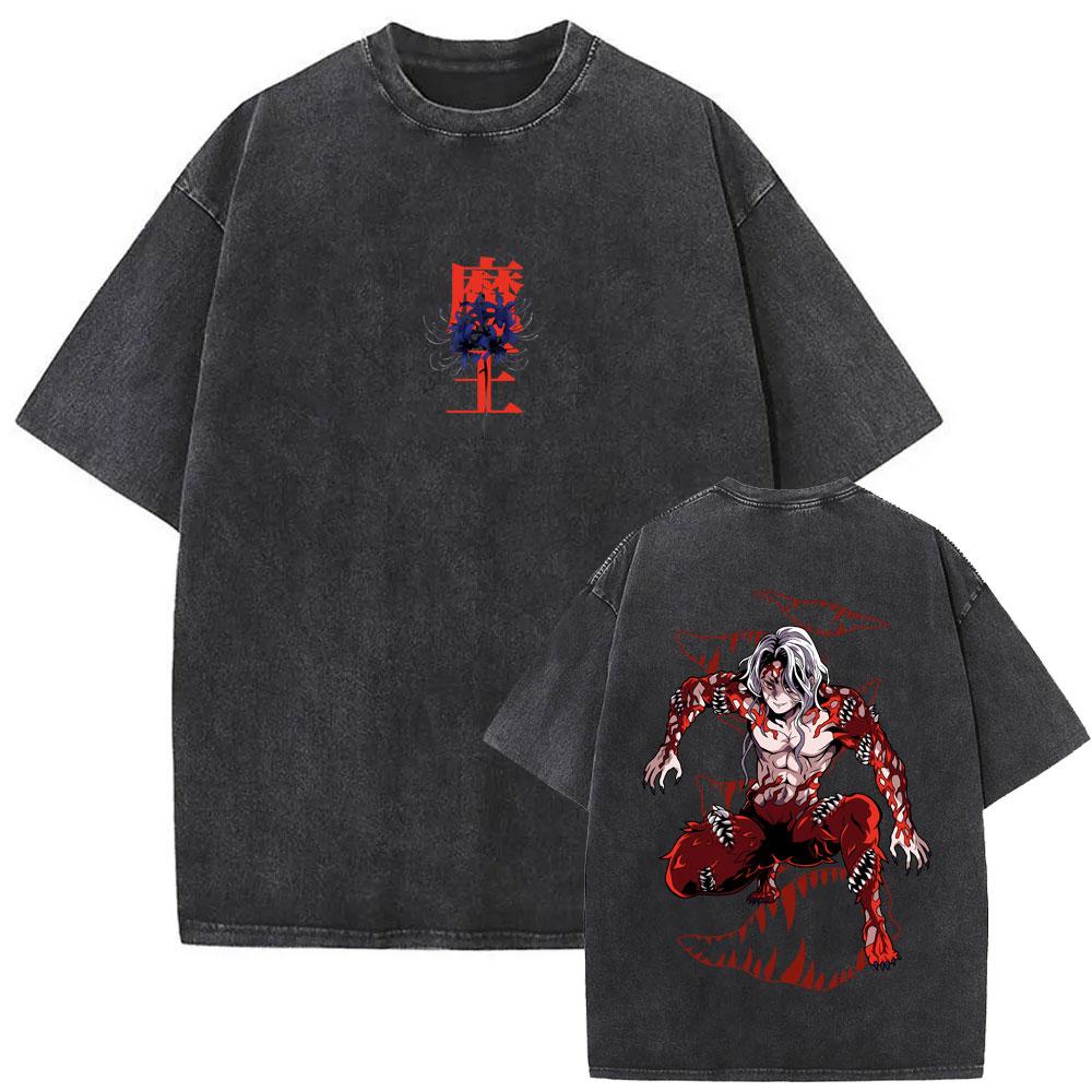 Prané Vintage Anime Demon Slayer Akaza Merch 2025 Tričko Pánské Dámské Oblečení Kreslená Móda Oversized Krátký Rukáv Trička