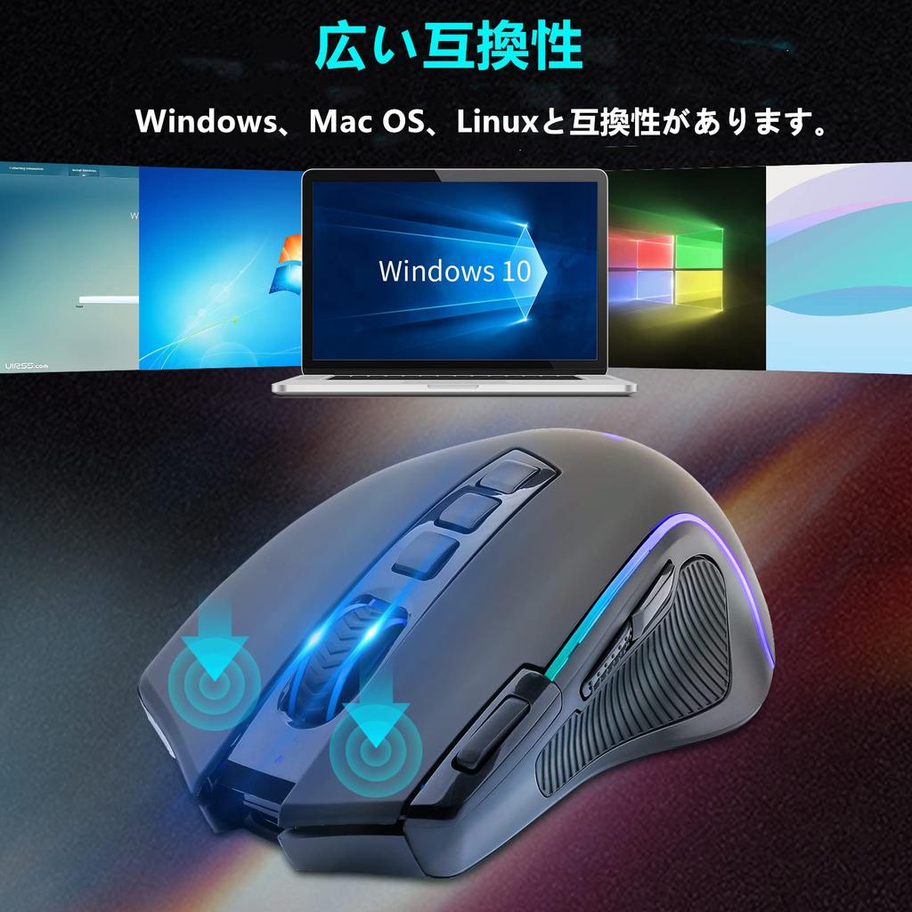 Wireless Gaming Mouse with RGB 9 Programmable Macro Side DPI Wireless and Wired Professional Gaming Mouse e-Element 2.4G Backlight, Buttons,