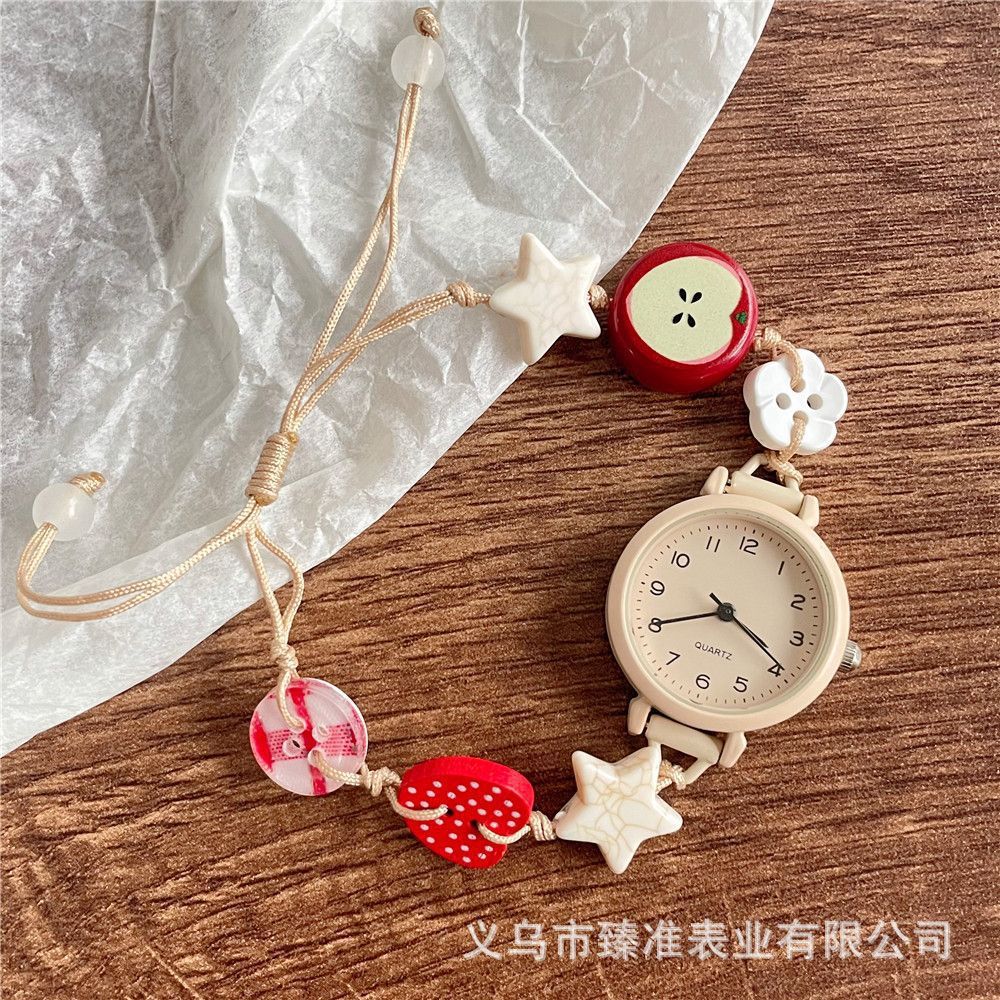 Retro Vintage Adjustable Beads Strap Watch Ethnic Versatile Star Heart Bracelet Stylish Alloy Timepiece Hand Chain Girls