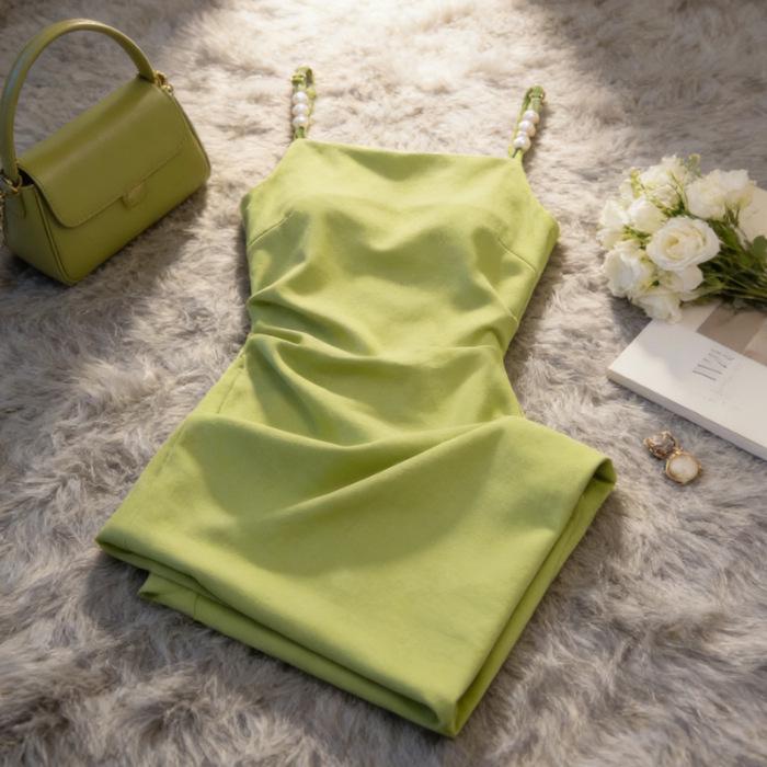

Women s French Green Multi-Layer Long Skirt Summer Dress - 2026 Seaside Vacation Style L