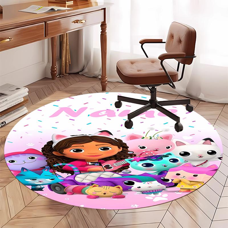 Custom Name Gabby's Dollhouse Printed Round Rug Carpet Chair Rug Area Rug Entryway Doormats,for Office Chair Living Room Bedroom Kitchen Room.