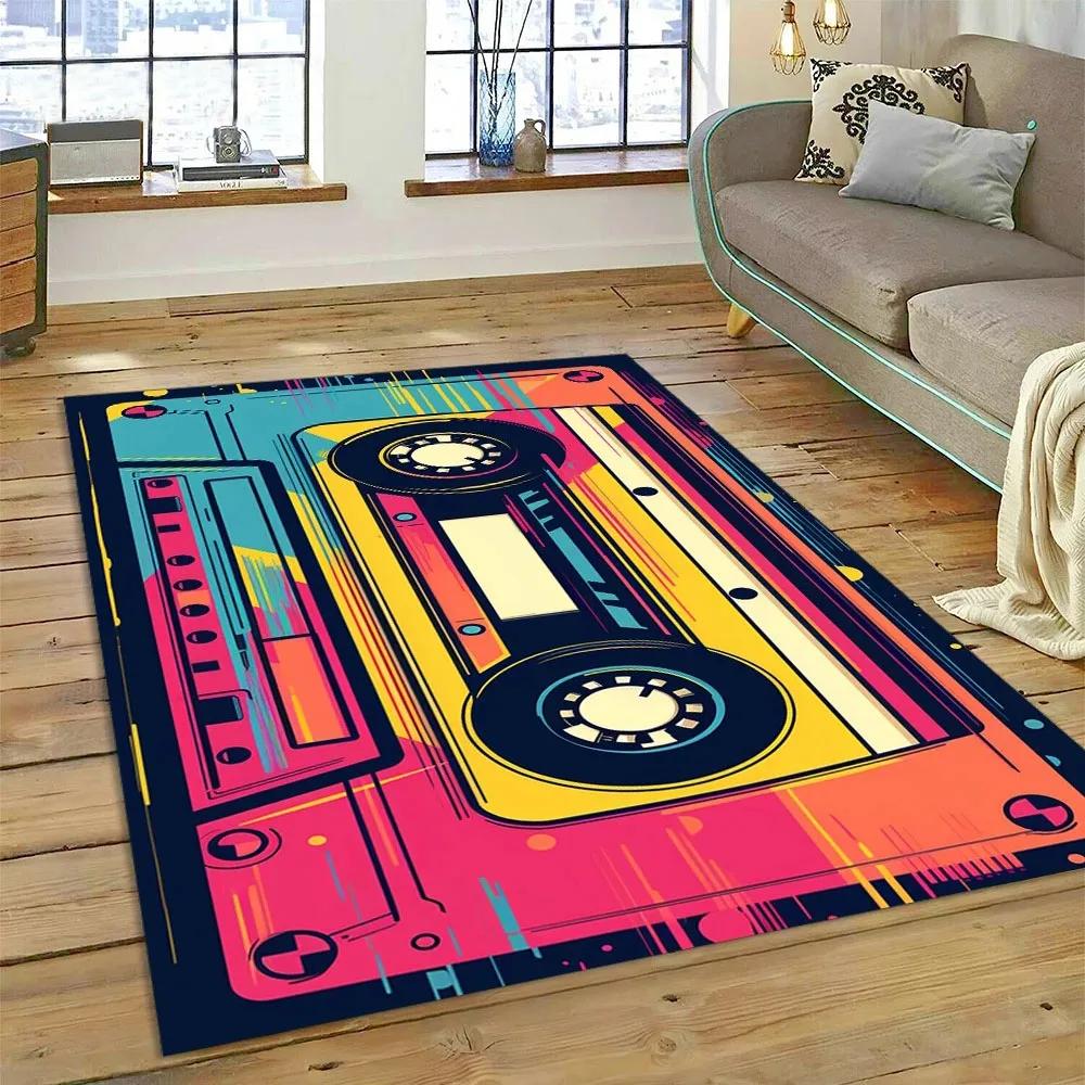 Retro Cassette Tape Carpets for Living Room Decoration Home Hallway Balcony Bathroom Mat Non Slip Parlour Sofa Large Floor Rug