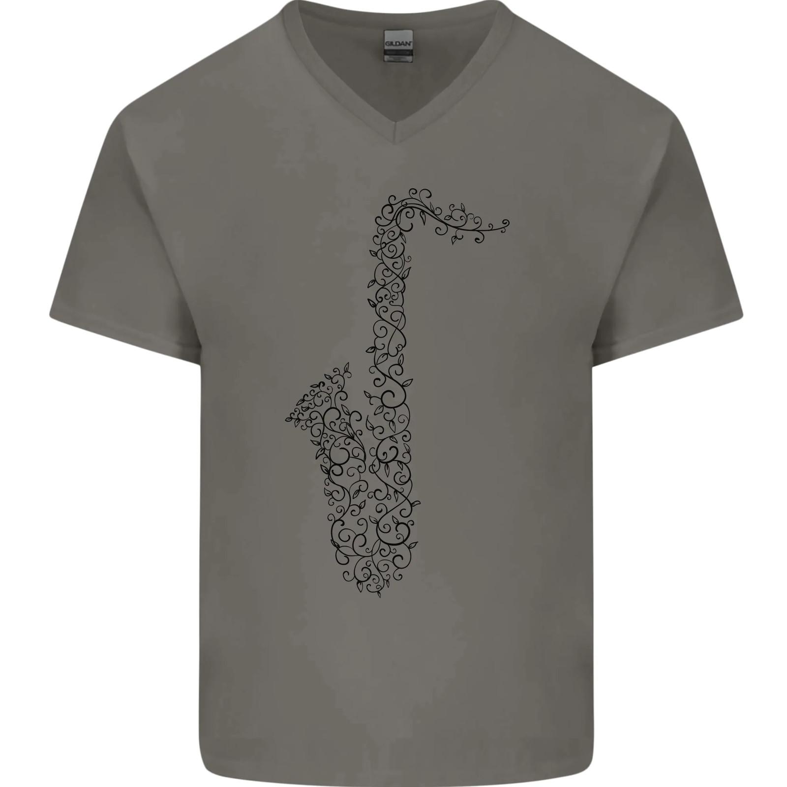 A Saxophone Musical Instrument Brass Band Men V Neck Cotton T-shirt XL