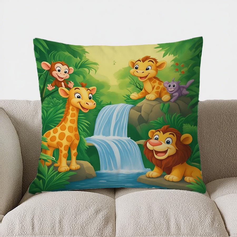 Home Decor Jungle Animals Cartoon Pillow For Cozy Decor Pattern Cushion Cover Suitable For Sofa Bedroom Car Pillow Cover