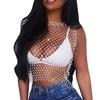 Diamond Mesh Tank Top Women Hollow Out Elastic  Rhinestone Crop Tops