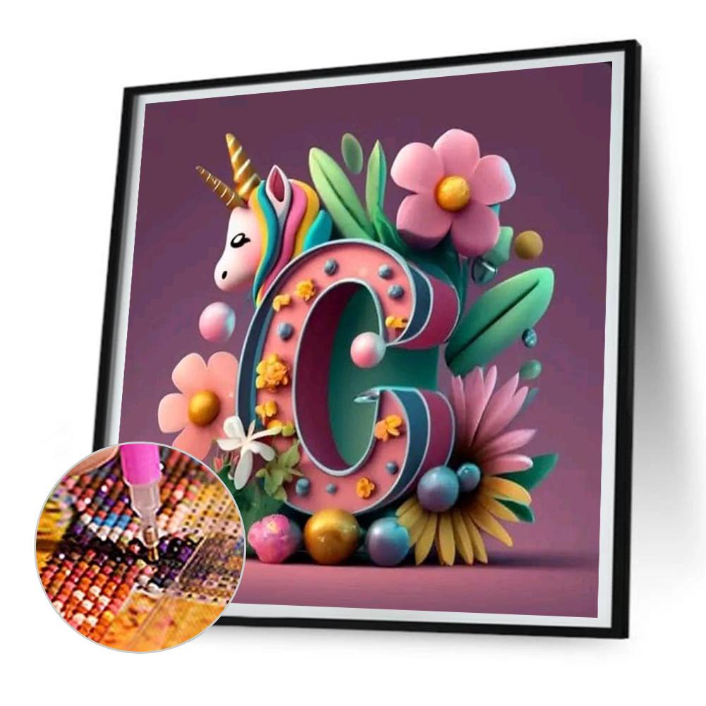 

5D DIY Full Round Drill Diamond Painting Unicorn Letter C Home Decor Art 30x30cm