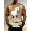 Men's T-Shirt Running Horse Graphic 3D Print Fashion Long Sleeve Crew Neck Tee Shirt Casual Summer Personality Men's Top
