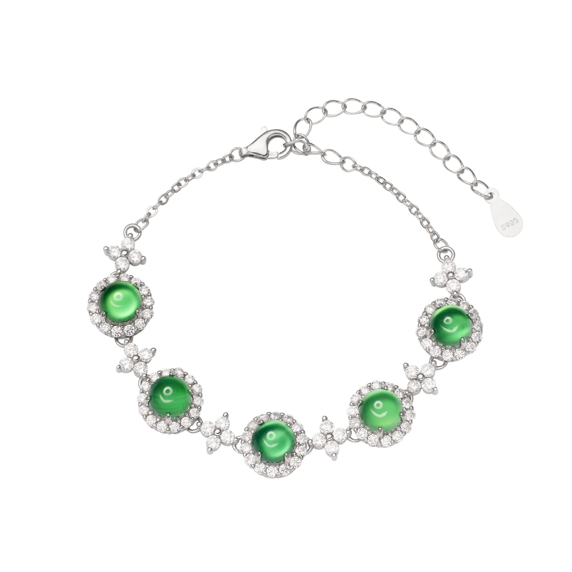 

S925 серебряный браслет из натурального халцедона с высоким содержанием льда, женский легкий роскошный высококачественный цветок, яйцевидная поверхность, пять бусин, ювелирные изделия, мода 925 Silver белого золота