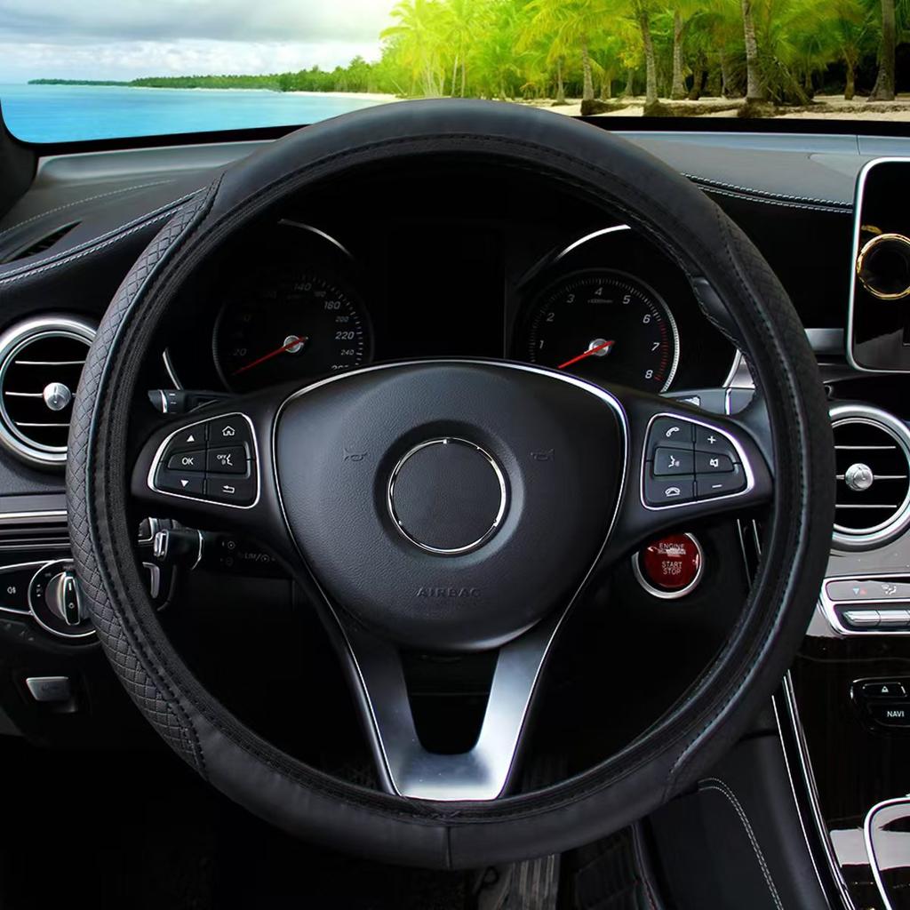 PU Leather Embossed Three-dimensional Car Without Inner Ring Steering Wheel Cover for 14.5-15Inches of Automotive Supplies