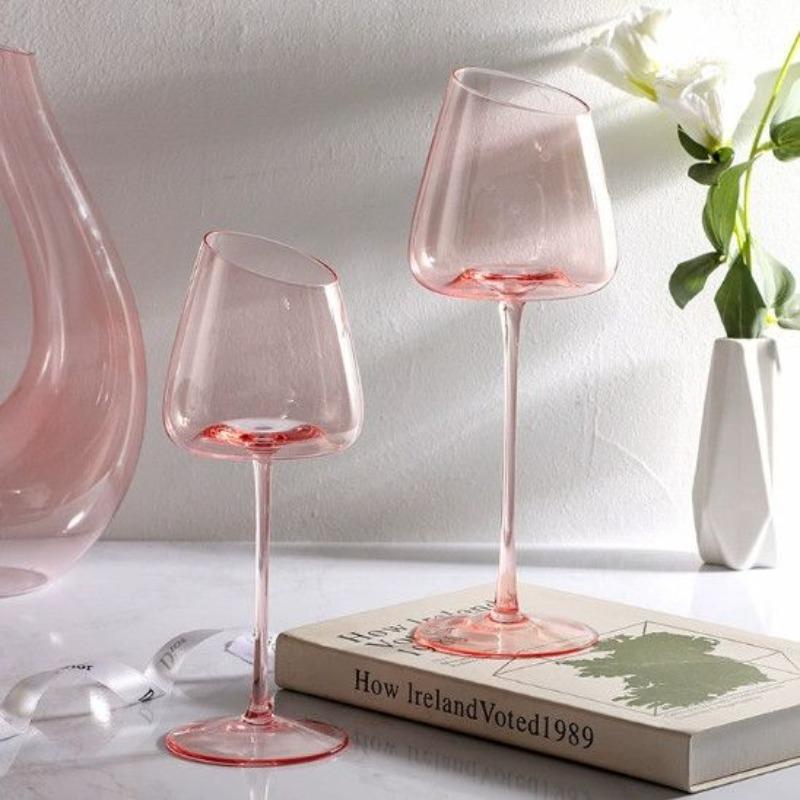 Pink High-end Red Wine Glass, Household Light Luxury Ins-style Wine Glasses, Champagne Glassware, Diagonal Crystal High Barware