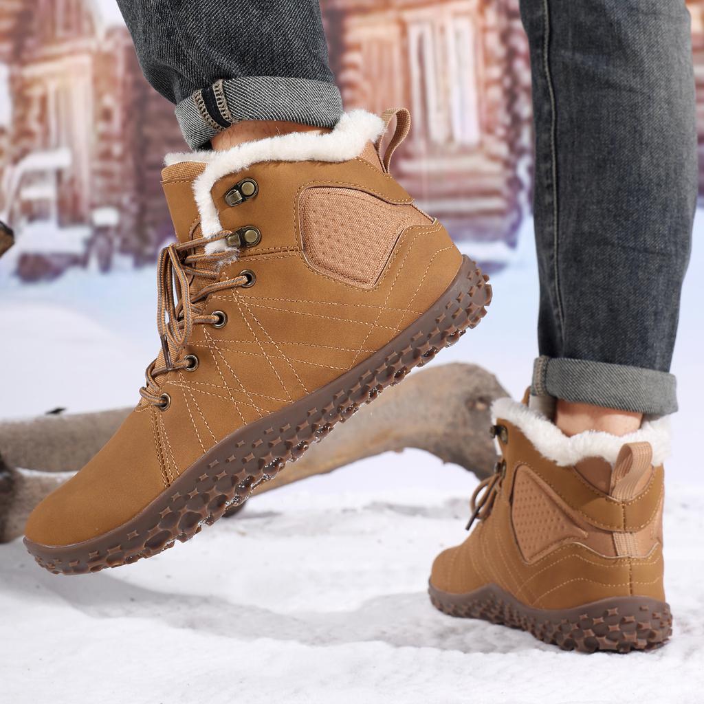 TUINANLE Winter Barefoot Boots Men Winter Sneakers Ankle Snow Shoes Plush Hiking Boots Warm Sporting Shoes Big Size 48Black