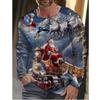 Funny Christmas Style Pattern T-Shirt For Men Elk Santa Gift 3D Print T Shirts Autumn Casual Long Sleeves Loose O-Neck Tops Tees