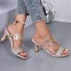 Mules Transparentes de Tacón Grueso de Ancho Ancho para Mujer - Chanclas de Moda con Punta Abierta para Verano, Sandalias de Tacón Alto Estilo Coreano