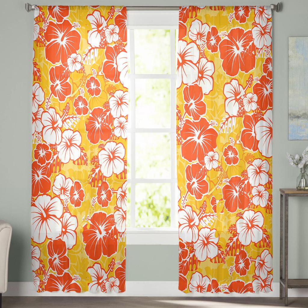 Tropical Flower Texture Chiffon Sheer Curtains For Living Room Bedroom Decoration Window Tulle Curtains Drapes