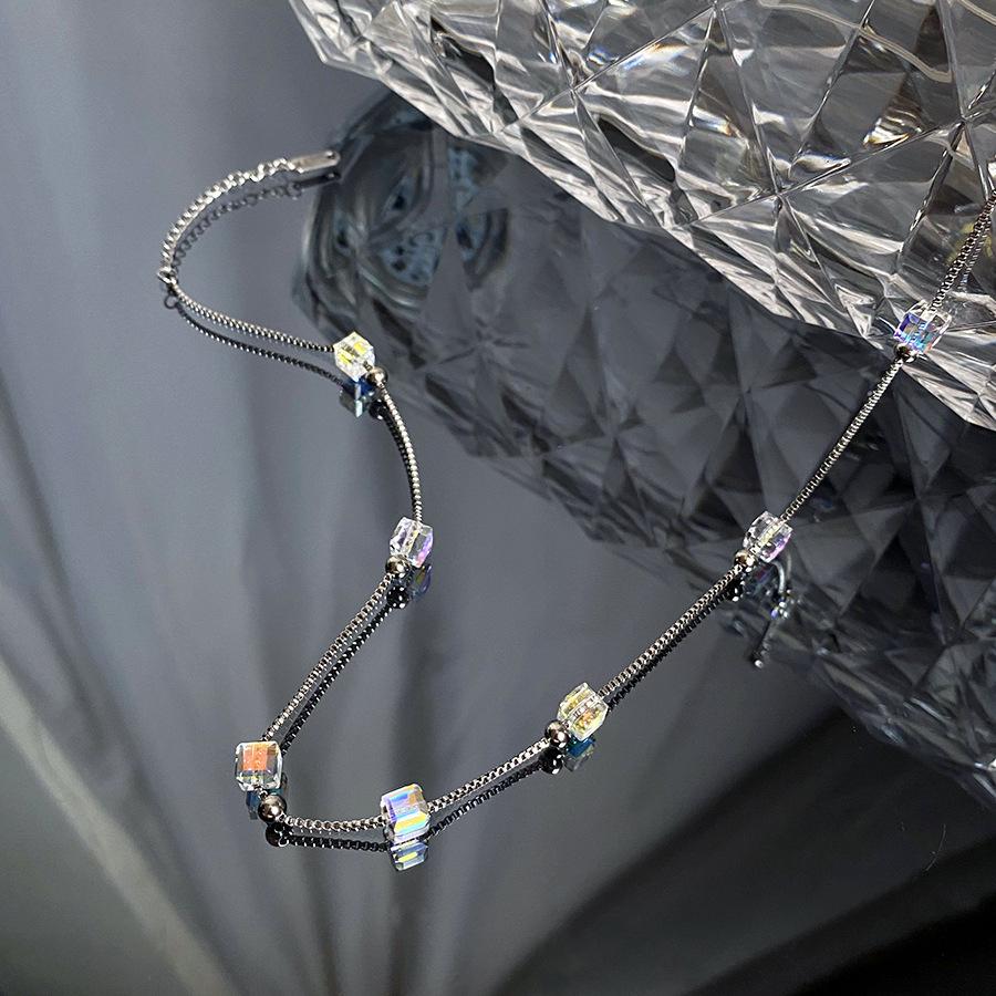 High-End Crystal Cube Clavicle Necklace – Trendy Titanium Steel Fashion for Women