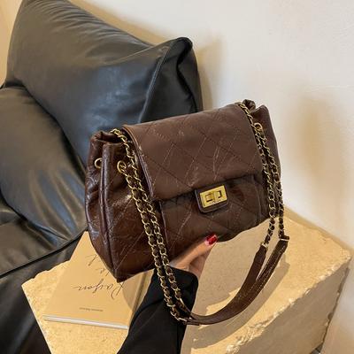 Fashion Shoulder Bag Women's Casual Retro Large-capacity Shoulder Messenger Bag Diamond Embroidery Thread Chain Bag