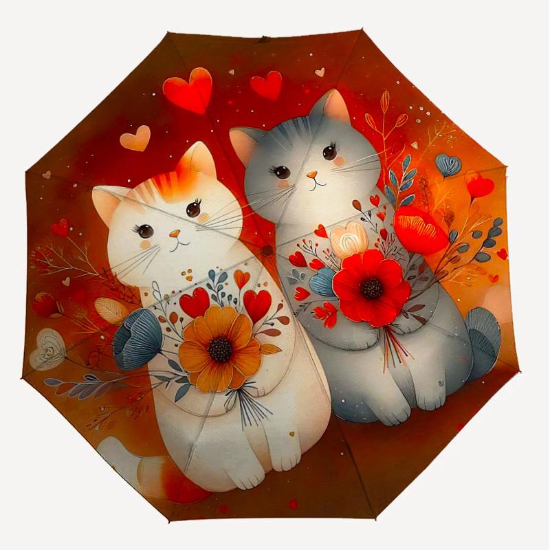 1pc cat flowers Automatic Open/Close Umbrella Compact Folding Umbrella with 8-Rib Shaft for Women/Men, Portable Travel Umbrella,1156S