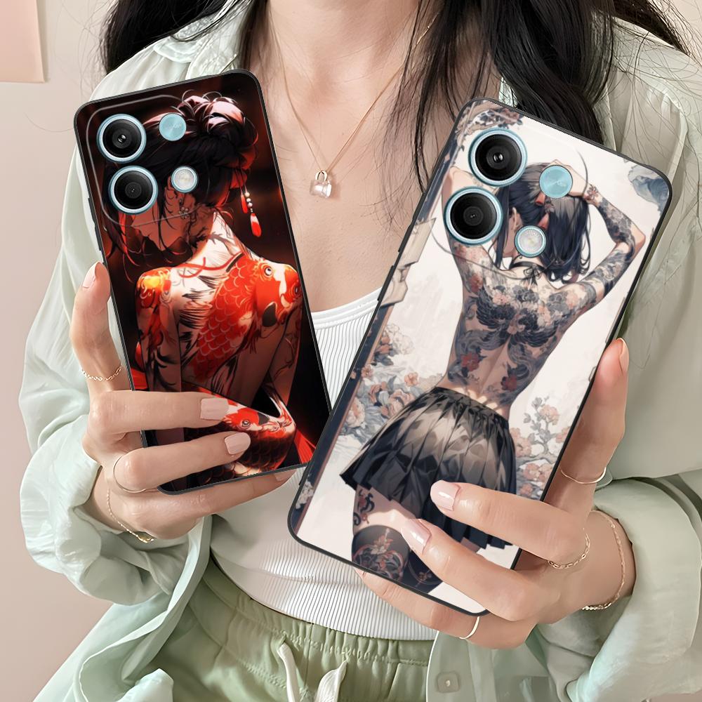 Fashion Tattoo Girl Mobile Phone Case for Xiaomi Redmi 15 14 13 12 A5 3 2 1 C Plus 4G 5G Colorful Printing Cover Pretty Cover