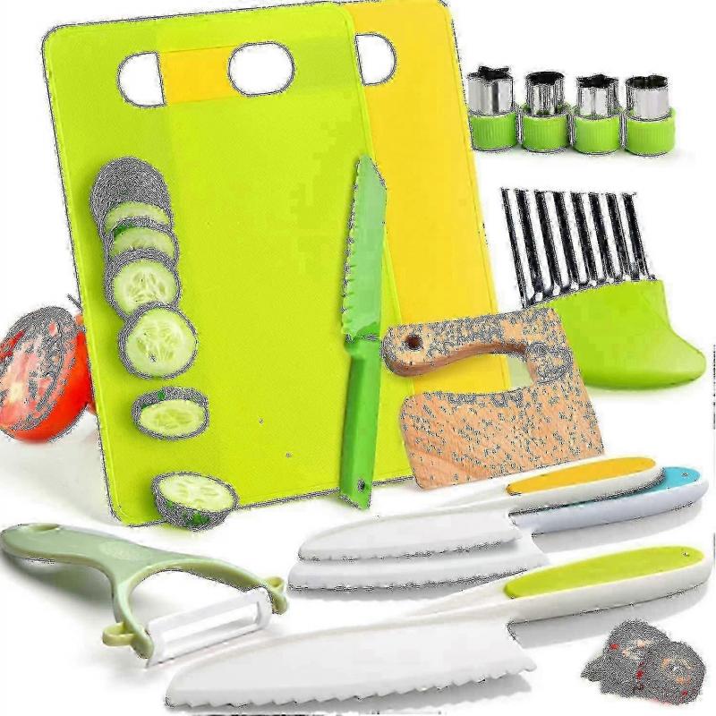 Toddler Kitchen Utensil Set - Toddler Safe Kitchen Knife Set For Real-life Cooking With Toddler Safe Plastic Knives - Kids Cutting Board