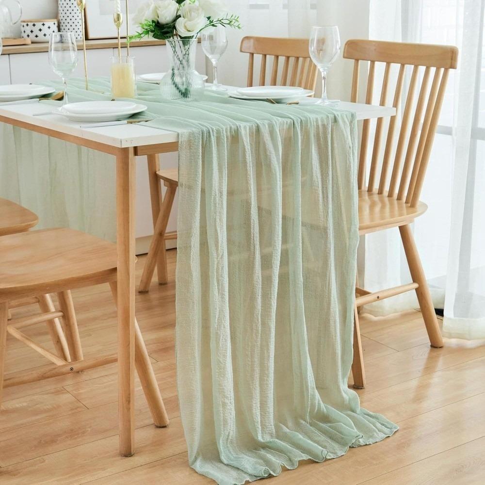 Long Vintage Table Runners Seersucker 300cm Cheesecloth Table Setting Boho Rustic Country Gauze Tablecloth Home