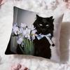 Cute Black Cat Cushion Cover Premium Comfort Reversible Pillow Cove -Two In One Design for Any Room & Car Interior