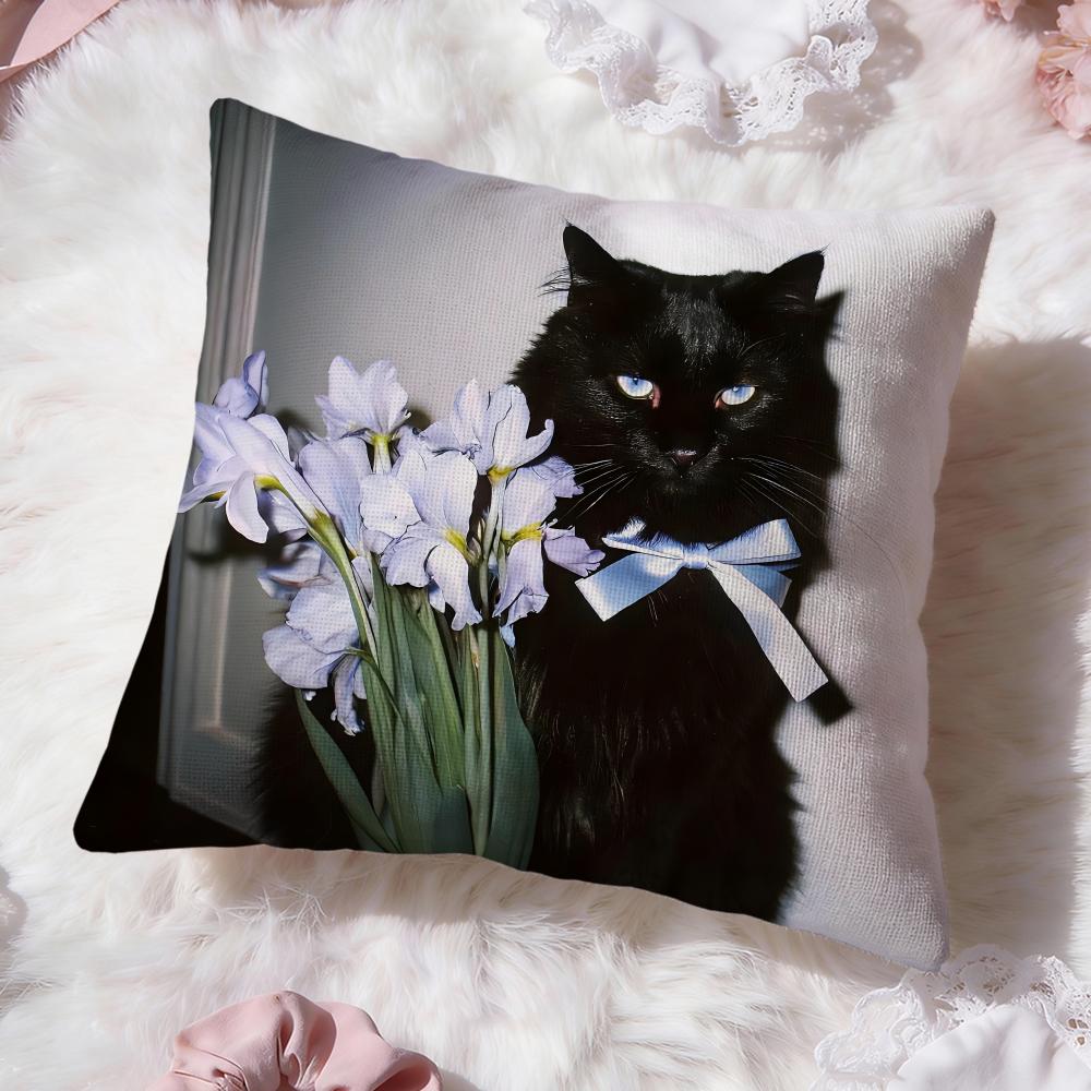 Cute Black Cat Cushion Cover Premium Comfort Reversible Pillow Cove -Two In One Design for Any Room & Car Interior