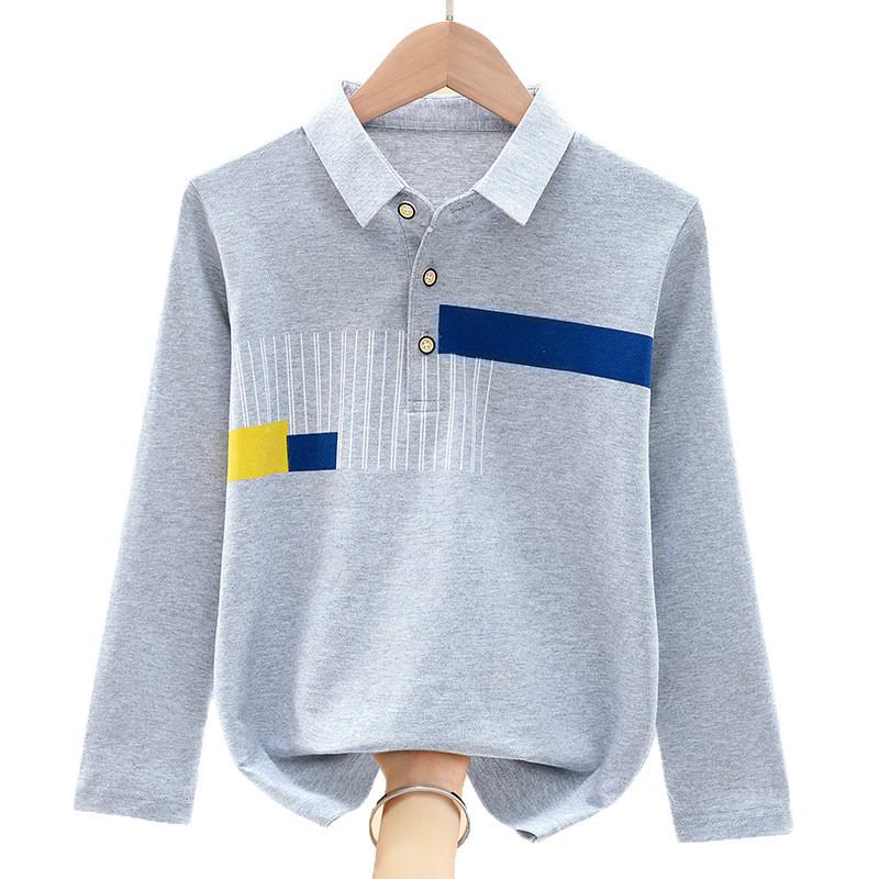 Jungen Polohemd langärmlig aus reiner Baumwolle für Grundschule, Frühjahrs-/Herbstbekleidung