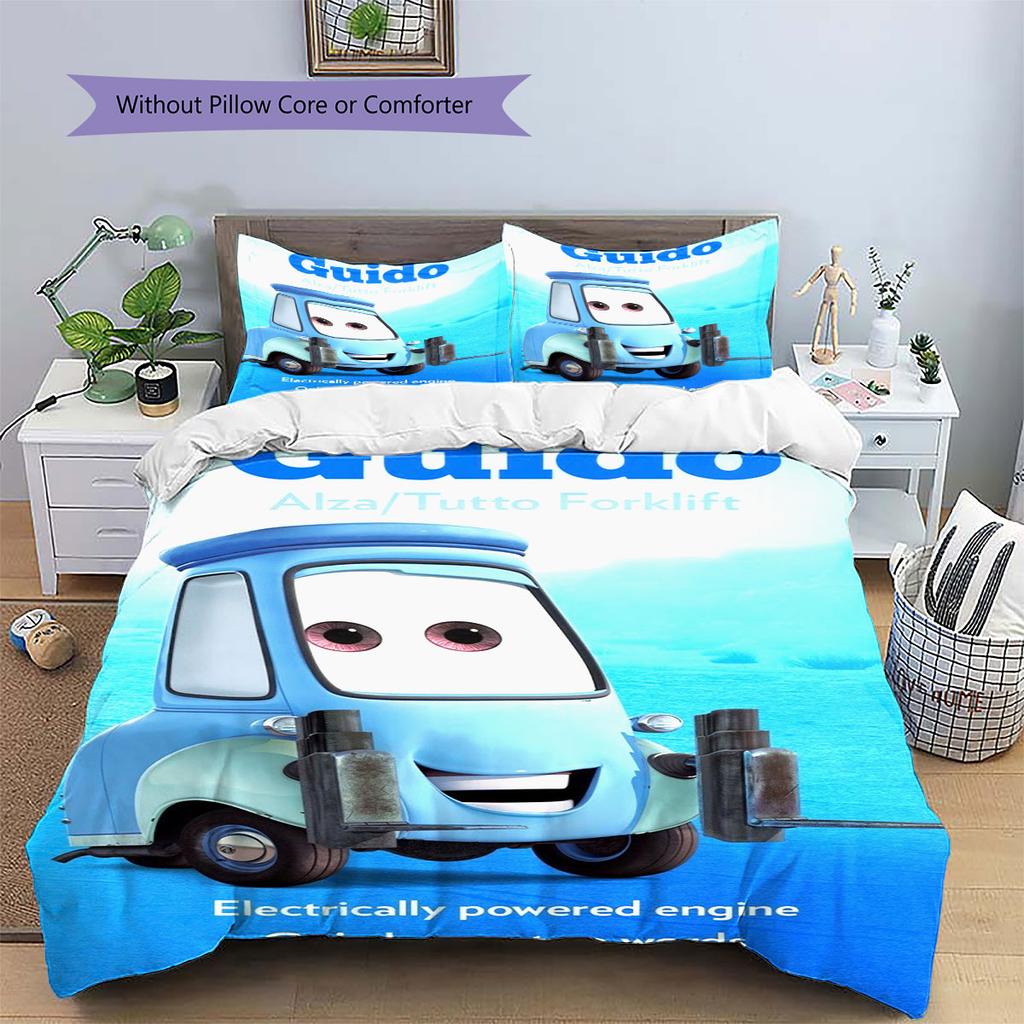Lightning McQueen Cars 3Pcs Bedding Set for Kids, Soft Microfiber Bed Set for Boys Bedroom, Cartoon Movie Home Decor