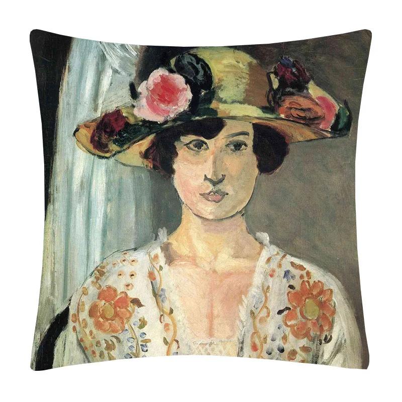 Henri Matisse Printed Cushion Cover Portrait Oil Art Painting Decorative Pillowcase Home Decor Polyester Cotton Linen 45X45cm