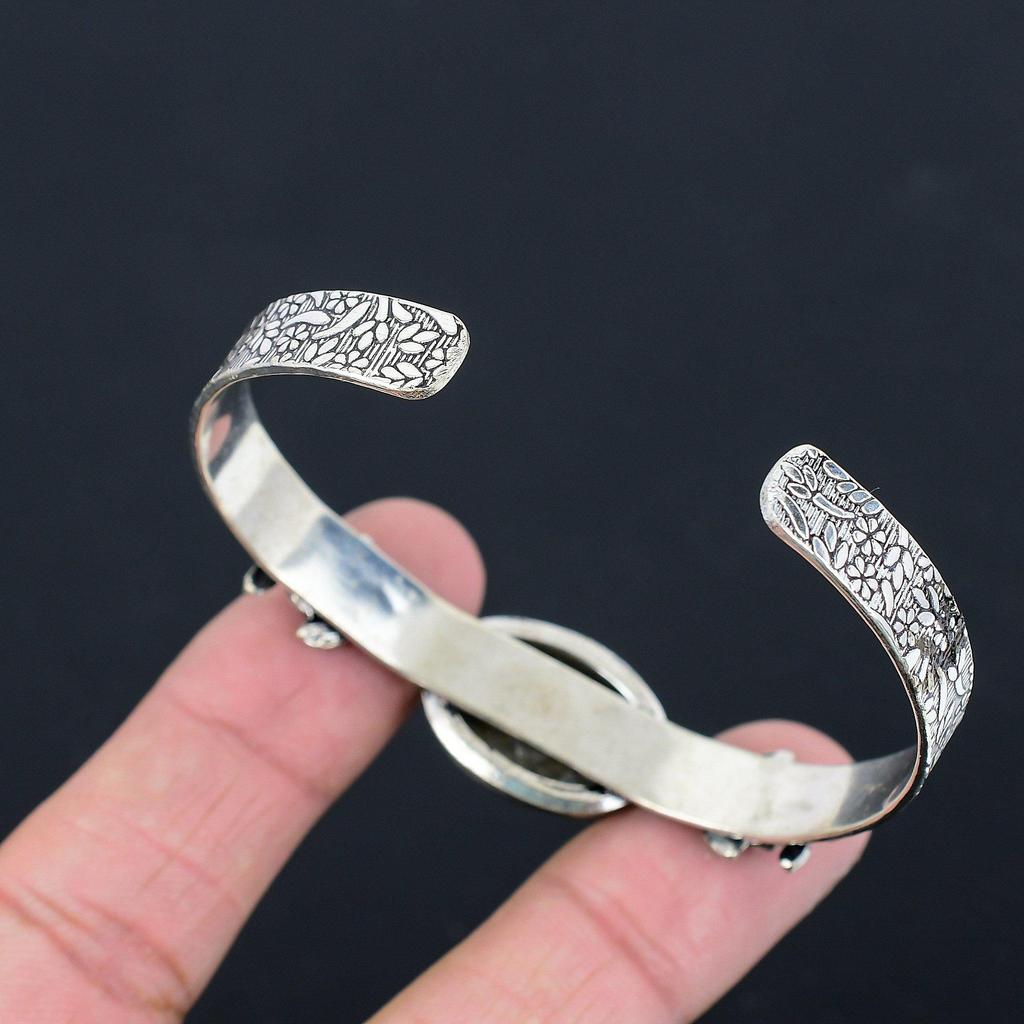 Daughters Day Deal 925 Sterling Silver Septarian Gemstone Flower Bangle Jewelry