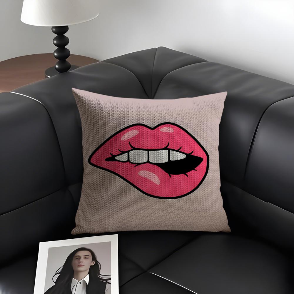 Lips Fashion Cushion Cover Natural Linen Organic Fabric Double-Sided Printing Sofa Home Decor Gift Pillow Case